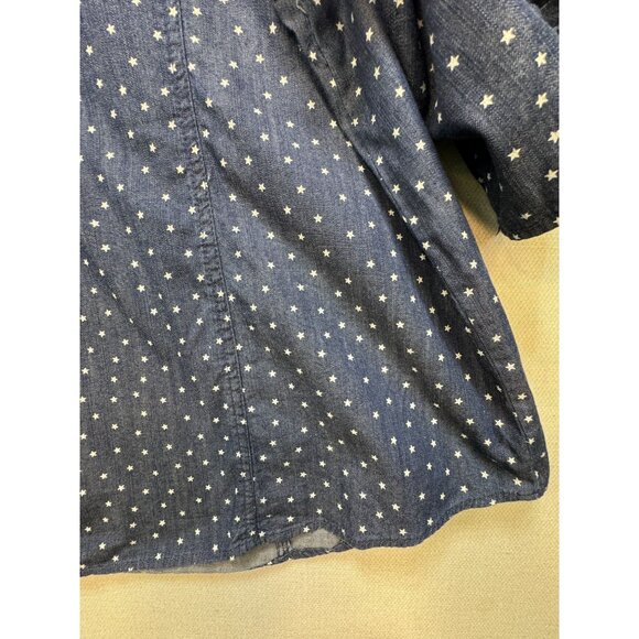 Catherines Womens Chambray Button-Up Shirt Size 2X Blue Denim Star 3/4 Sleeves - Picture 12 of 13